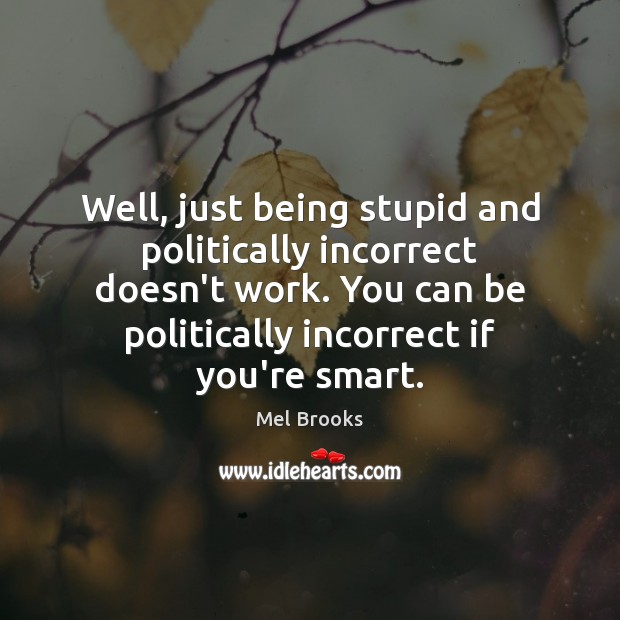 Well, just being stupid and politically incorrect doesn’t work. You can be Mel Brooks Picture Quote
