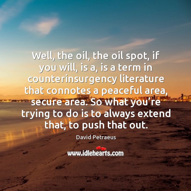 Well, the oil, the oil spot, if you will, is a, is a term in counterinsurgency literature David Petraeus Picture Quote