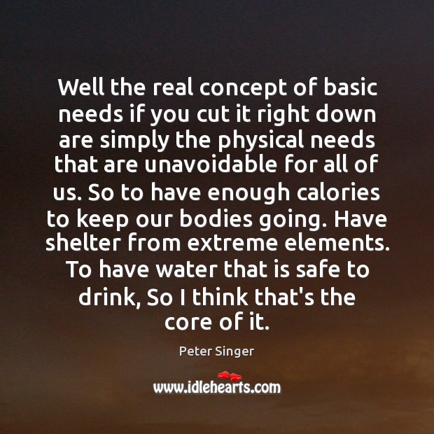 Well the real concept of basic needs if you cut it right Peter Singer Picture Quote