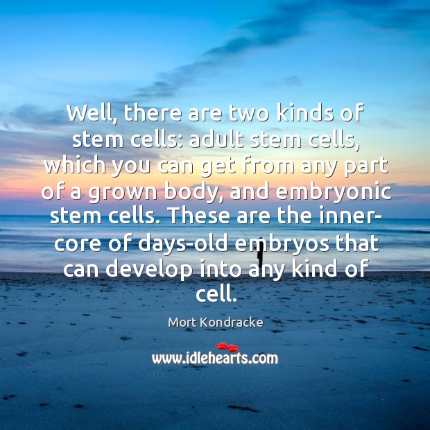 Well, there are two kinds of stem cells: adult stem cells, which you can get from any part of a grown body Mort Kondracke Picture Quote