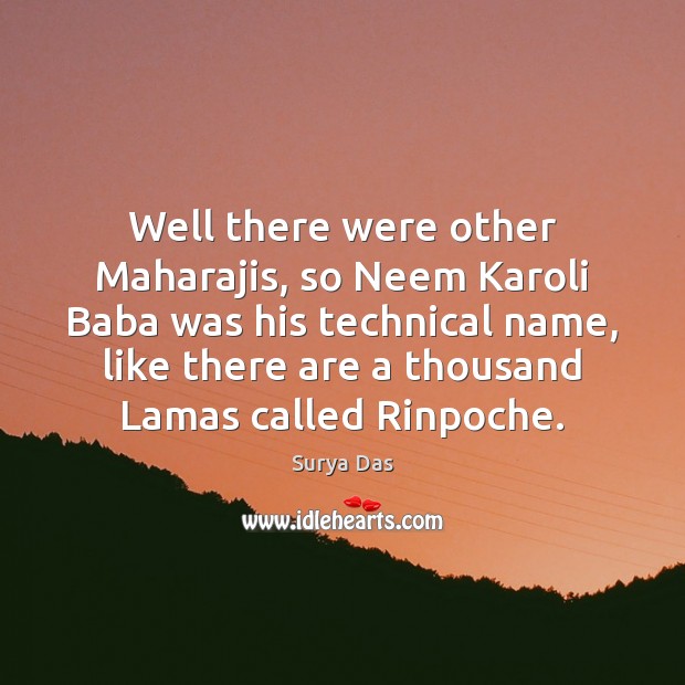 Well there were other Maharajis, so Neem Karoli Baba was his technical Surya Das Picture Quote