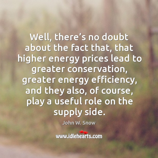 Well, there’s no doubt about the fact that, that higher energy prices lead to greater conservation John W. Snow Picture Quote