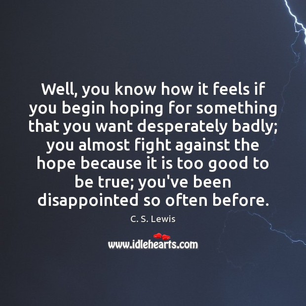Well, you know how it feels if you begin hoping for something Too Good To Be True Quotes Image