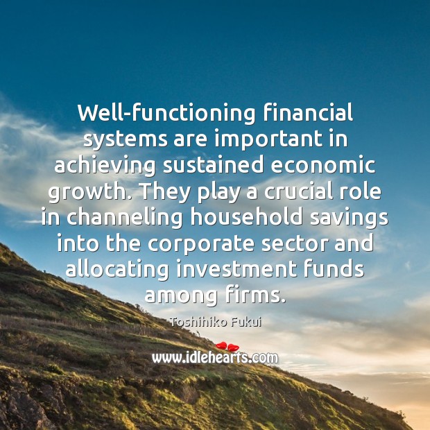 Well-functioning financial systems are important in achieving sustained economic growth. They play Image