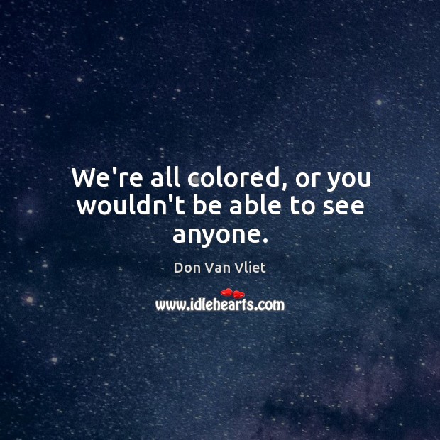 We’re all colored, or you wouldn’t be able to see anyone. Don Van Vliet Picture Quote