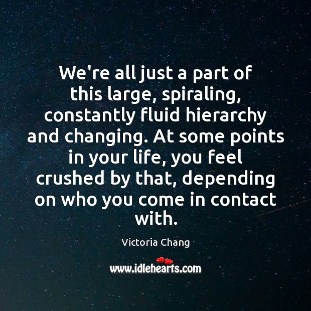 We’re all just a part of this large, spiraling, constantly fluid hierarchy Victoria Chang Picture Quote