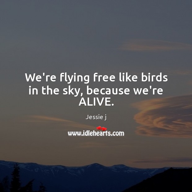 We’re flying free like birds in the sky, because we’re ALIVE. Jessie j Picture Quote