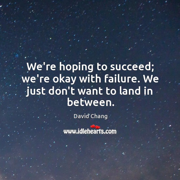 We’re hoping to succeed; we’re okay with failure. We just don’t want to land in between. David Chang Picture Quote