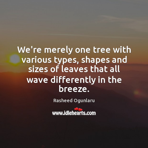 We’re merely one tree with various types, shapes and sizes of leaves Rasheed Ogunlaru Picture Quote