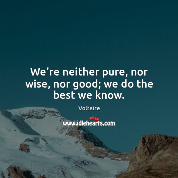 We’re neither pure, nor wise, nor good; we do the best we know. Voltaire Picture Quote