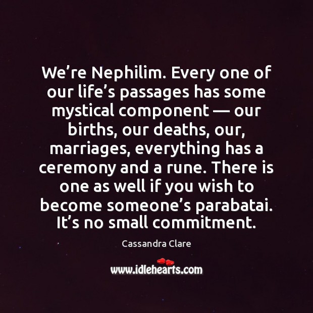We’re Nephilim. Every one of our life’s passages has some Cassandra Clare Picture Quote