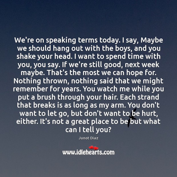 We’re on speaking terms today. I say, Maybe we should hang out Junot Diaz Picture Quote