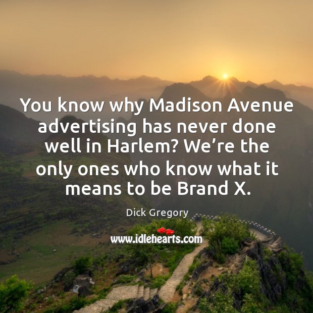 We’re the only ones who know what it means to be brand x. Dick Gregory Picture Quote