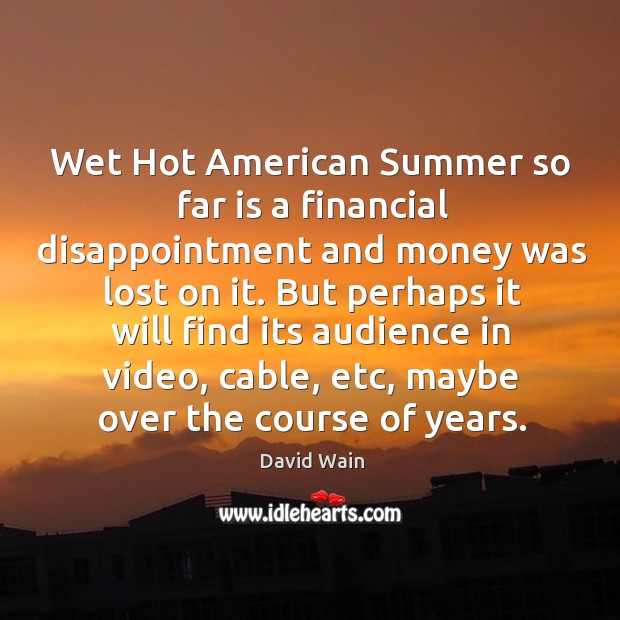 Wet hot american summer so far is a financial disappointment and money was lost on it. David Wain Picture Quote