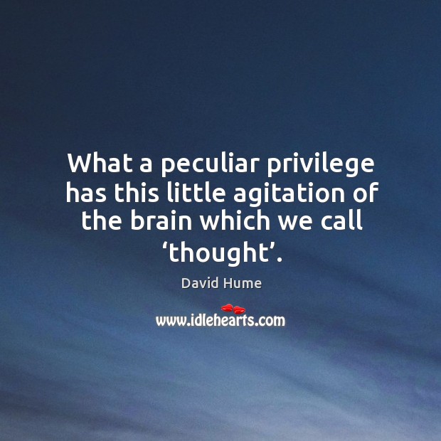 What a peculiar privilege has this little agitation of the brain which we call ‘thought’. David Hume Picture Quote