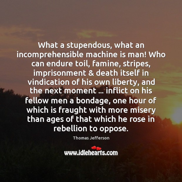 What a stupendous, what an incomprehensible machine is man! Who can endure Thomas Jefferson Picture Quote