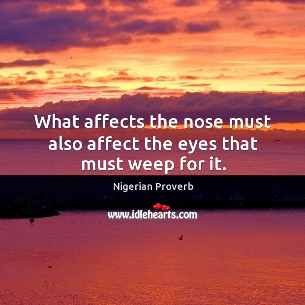What affects the nose must also affect the eyes that must weep for it. Nigerian Proverbs Image
