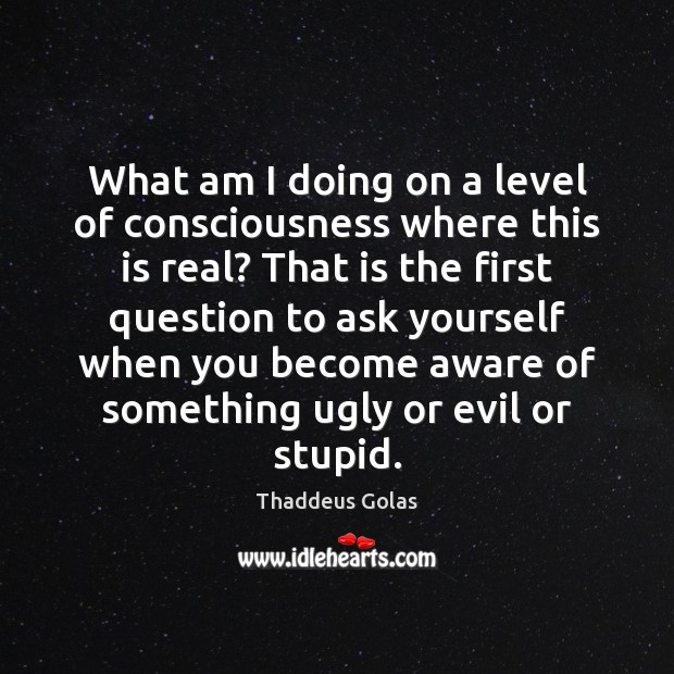What am I doing on a level of consciousness where this is Thaddeus Golas Picture Quote