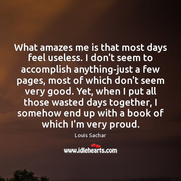 What amazes me is that most days feel useless. I don’t seem Louis Sachar Picture Quote