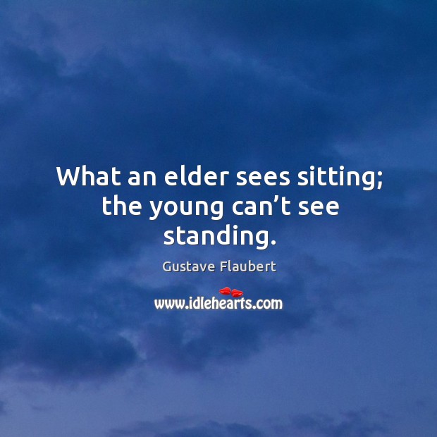 What an elder sees sitting; the young can’t see standing. Gustave Flaubert Picture Quote