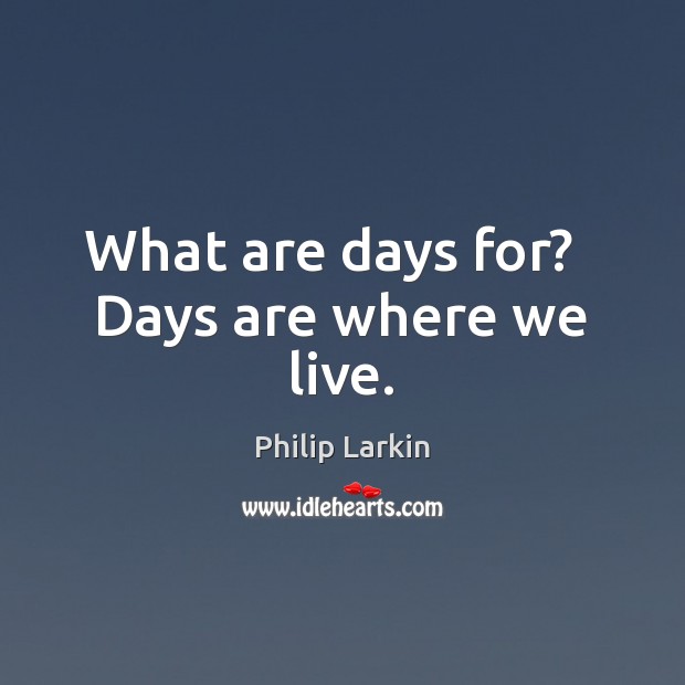 What are days for?   Days are where we live. Philip Larkin Picture Quote