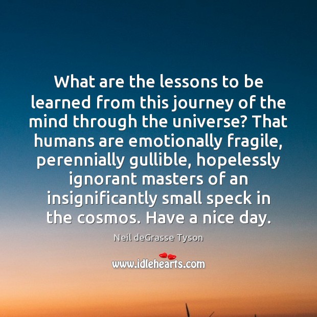 What are the lessons to be learned from this journey of the Neil deGrasse Tyson Picture Quote