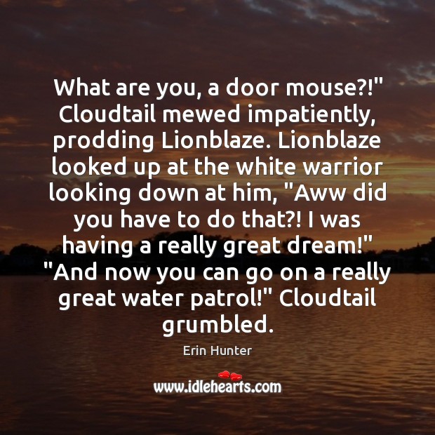 What are you, a door mouse?!” Cloudtail mewed impatiently, prodding Lionblaze. Lionblaze Erin Hunter Picture Quote