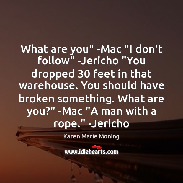 What are you” -Mac “I don’t follow” -Jericho “You dropped 30 feet in Karen Marie Moning Picture Quote