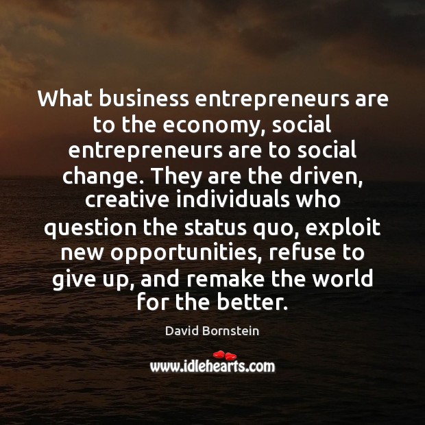 What business entrepreneurs are to the economy, social entrepreneurs are to social Entrepreneurship Quotes Image