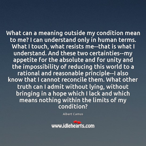 What can a meaning outside my condition mean to me? I can Albert Camus Picture Quote