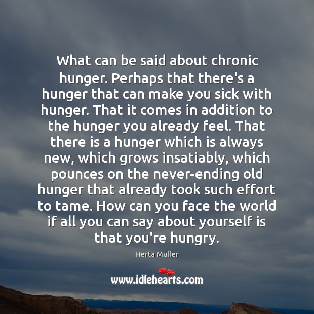 What can be said about chronic hunger. Perhaps that there’s a hunger Herta Muller Picture Quote