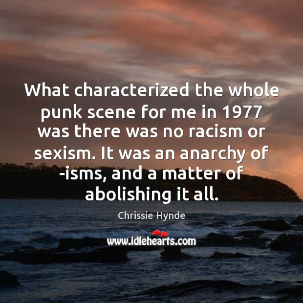 What characterized the whole punk scene for me in 1977 was there was Chrissie Hynde Picture Quote