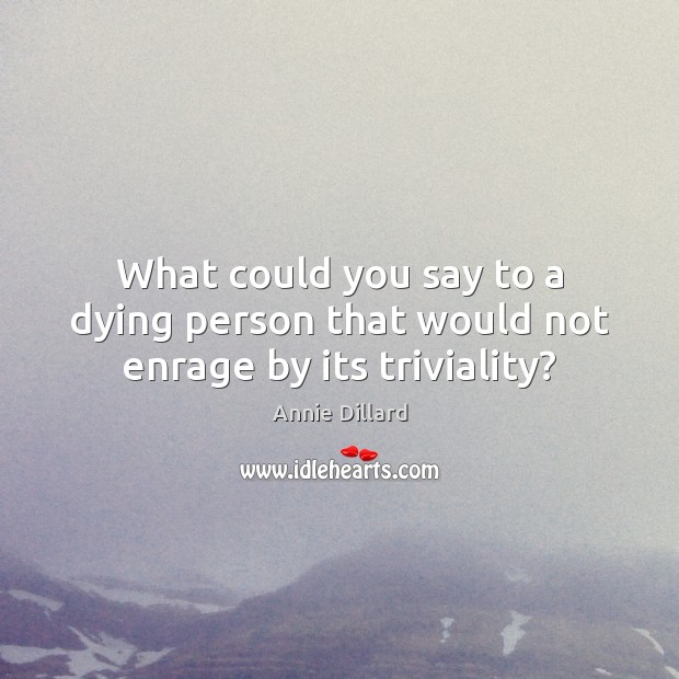 What could you say to a dying person that would not enrage by its triviality? Annie Dillard Picture Quote