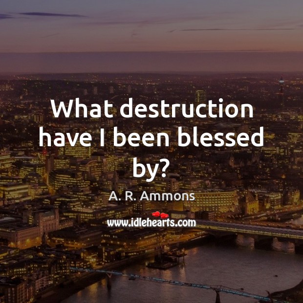 What destruction have I been blessed by? A. R. Ammons Picture Quote