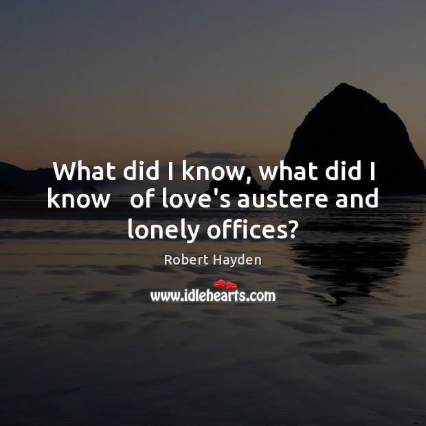 What did I know, what did I know   of love’s austere and lonely offices? Robert Hayden Picture Quote