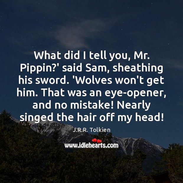 What did I tell you, Mr. Pippin?’ said Sam, sheathing his J.R.R. Tolkien Picture Quote