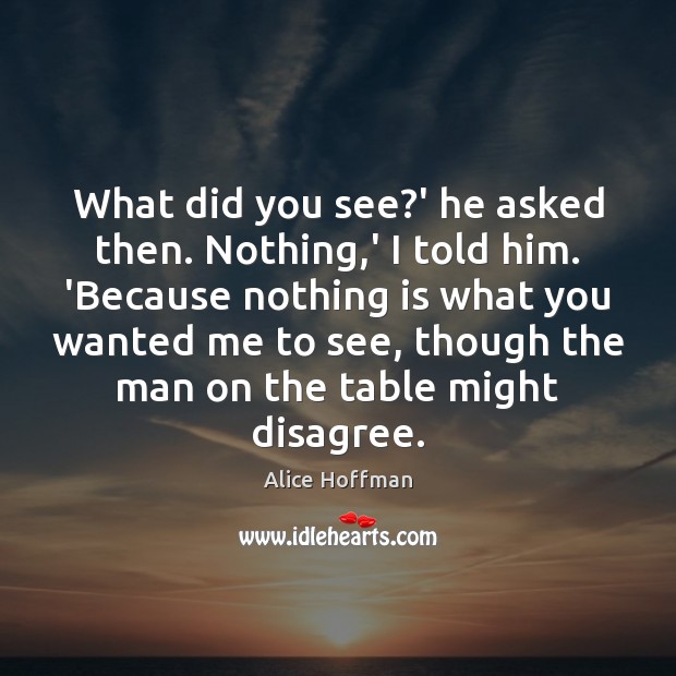 What did you see?’ he asked then. Nothing,’ I told Alice Hoffman Picture Quote