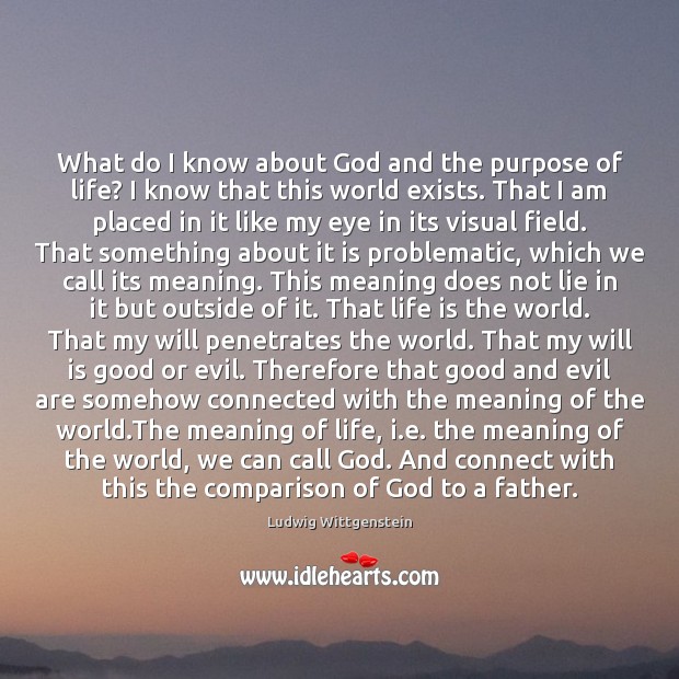 What do I know about God and the purpose of life? I Ludwig Wittgenstein Picture Quote
