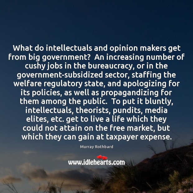 What do intellectuals and opinion makers get from big government?  An increasing Murray Rothbard Picture Quote