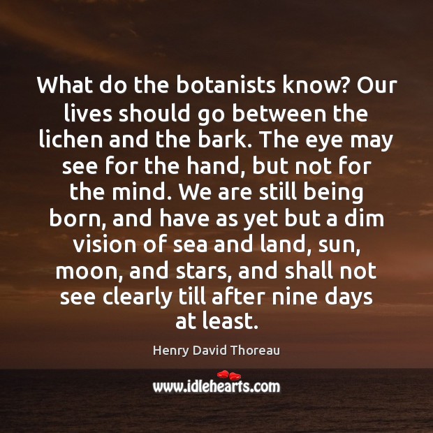 What do the botanists know? Our lives should go between the lichen Henry David Thoreau Picture Quote