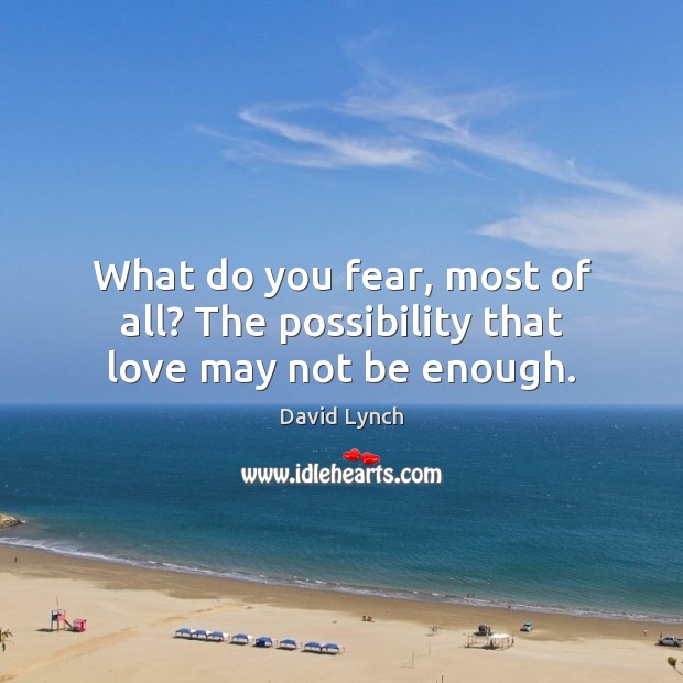 What do you fear, most of all? The possibility that love may not be enough. David Lynch Picture Quote