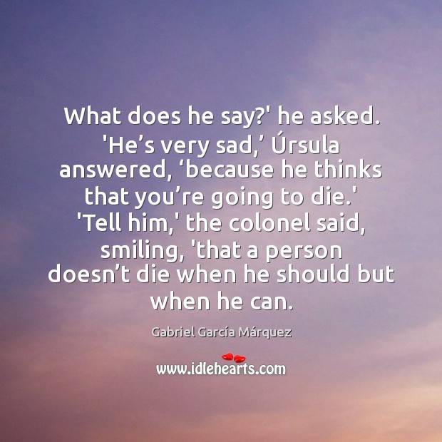 What does he say?’ he asked. ‘He’s very sad,’ Úrsula Gabriel García Márquez Picture Quote