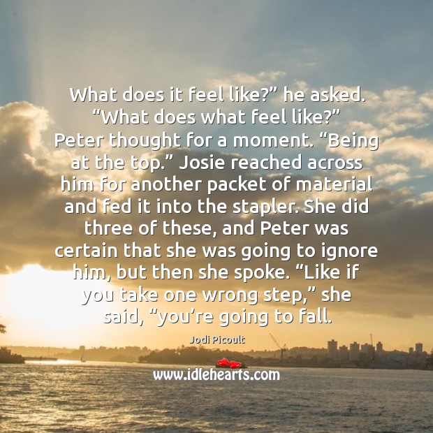 What does it feel like?” he asked. “What does what feel like?” Jodi Picoult Picture Quote