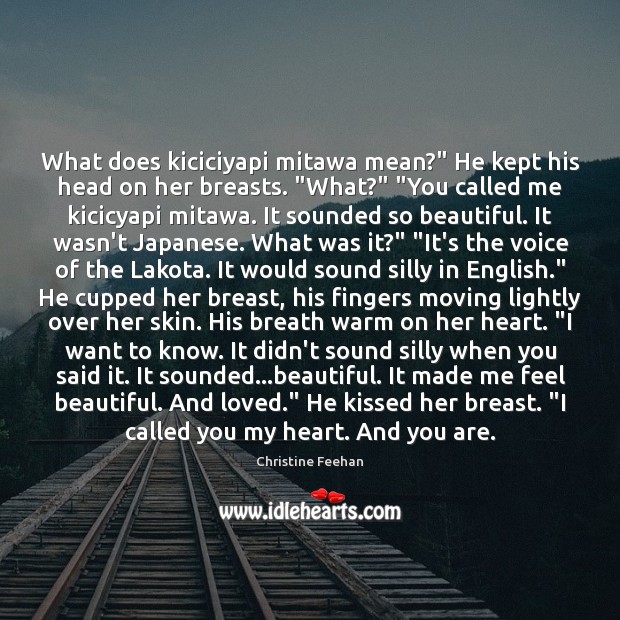 What does kiciciyapi mitawa mean?” He kept his head on her breasts. “ Image