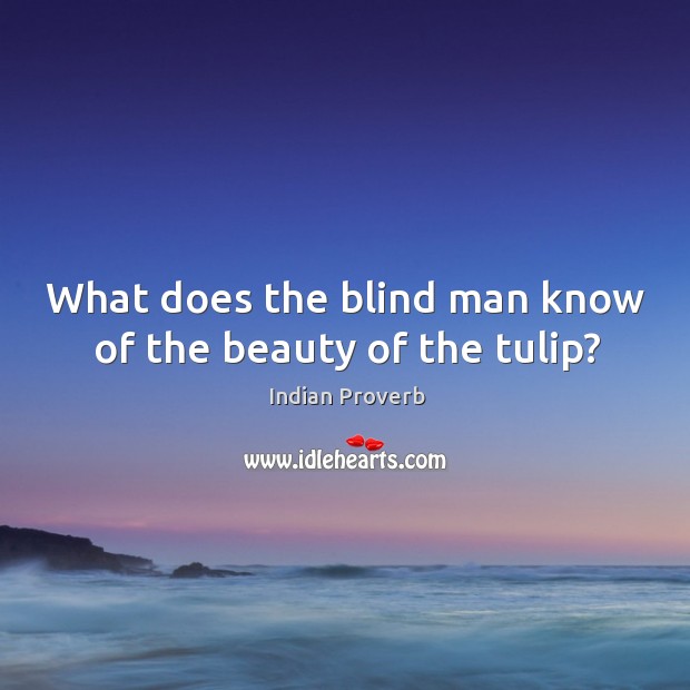 What does the blind man know of the beauty of the tulip? Indian Proverbs Image