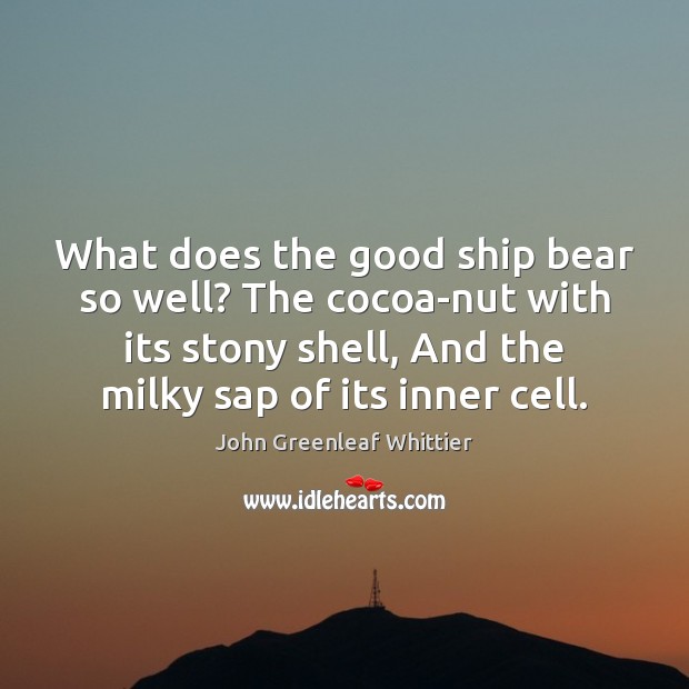 What does the good ship bear so well? The cocoa-nut with its Image