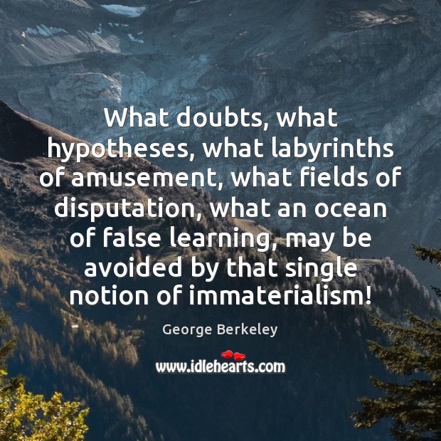 What doubts, what hypotheses, what labyrinths of amusement, what fields of disputation, George Berkeley Picture Quote