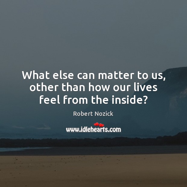 What else can matter to us, other than how our lives feel from the inside? Robert Nozick Picture Quote