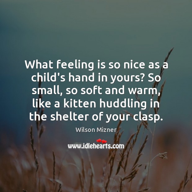 What feeling is so nice as a child’s hand in yours? So Wilson Mizner Picture Quote