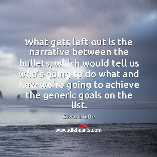 What gets left out is the narrative between the bullets Edward Tufte Picture Quote
